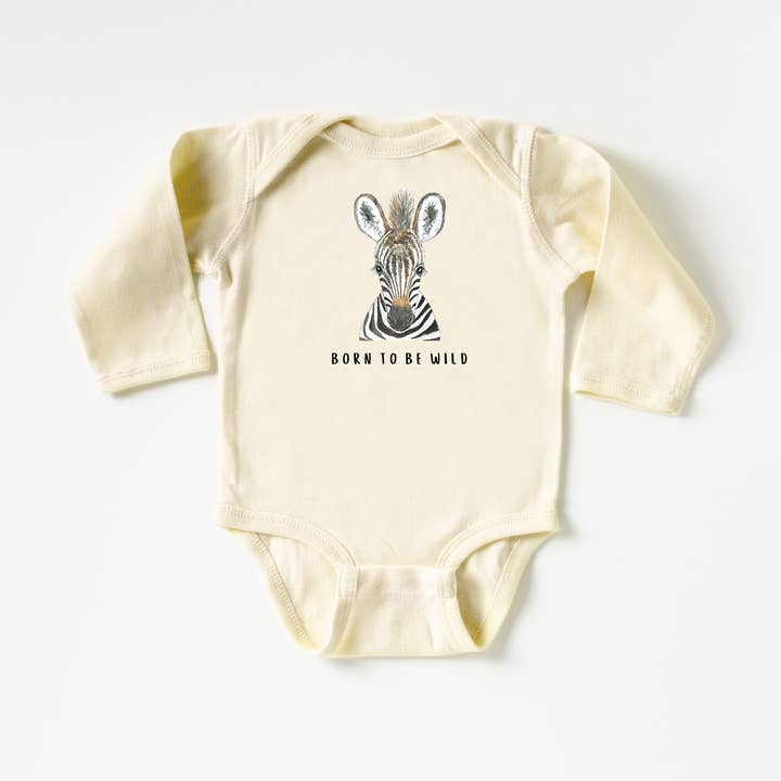Born to be Wild Zebra Long-sleeve Onesie® for wholesale by WLDFLWR Studio
