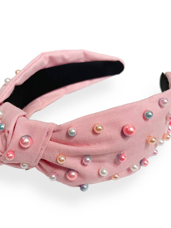 Lt. Pink w/ Iridescent Pearls Headband- 3 Pk for wholesale by The Sandy Pearls