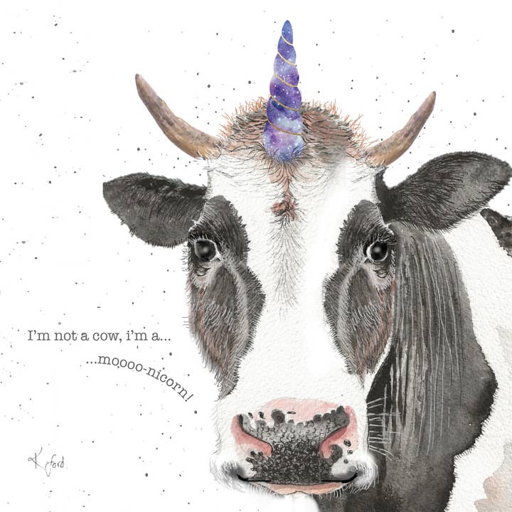 "Moonicor" Cow/Unicorn greeting card for wholesale by Animoo Art