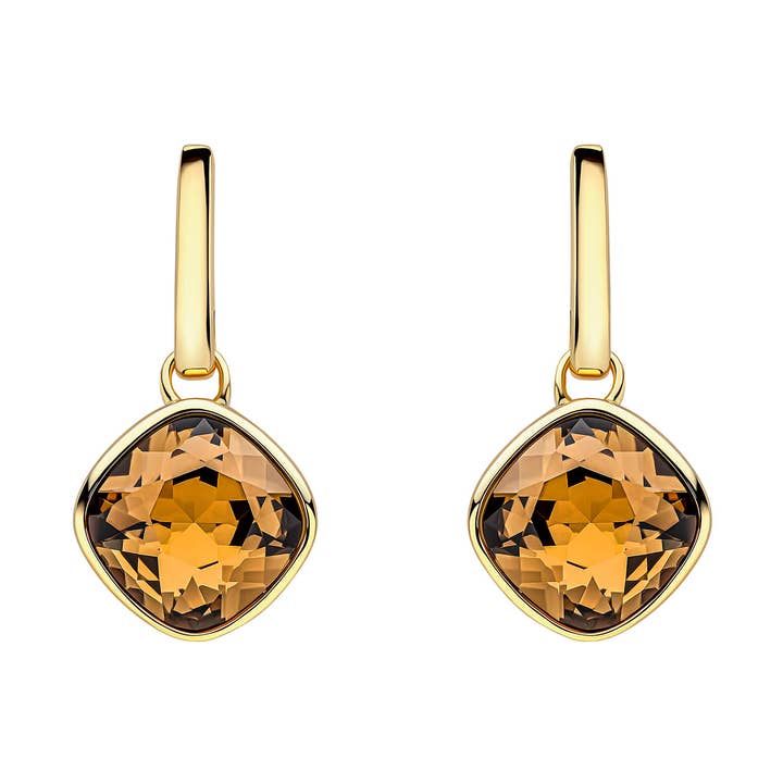 Clous d'oreilles à tige en cristal de topaze fumée taille coussin pour la vente par Gecko Jewellery