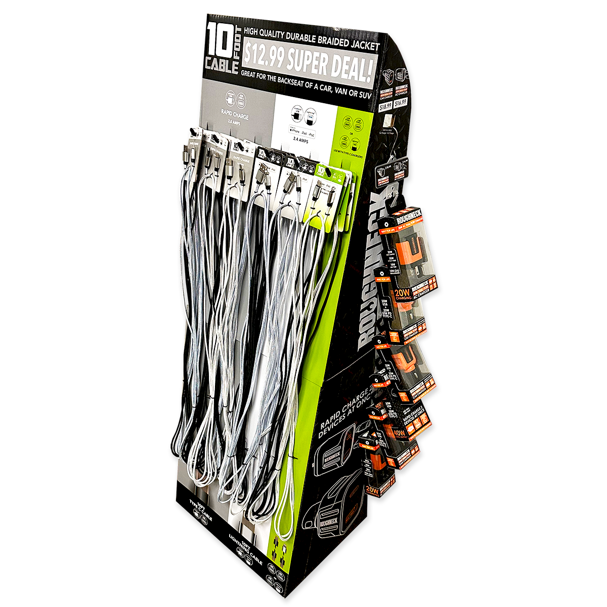 Novelty Brands - Wholesale Retailer Display - Accessories - 10FT Charging Cable & Charger Assortment 36PC Floor Display0