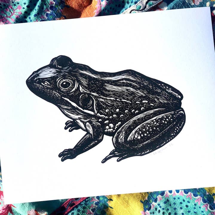 Frog Linocut/Letterpress Print/Gesigneerd door kunstenaar voor wholesale door Spotty Boy Press