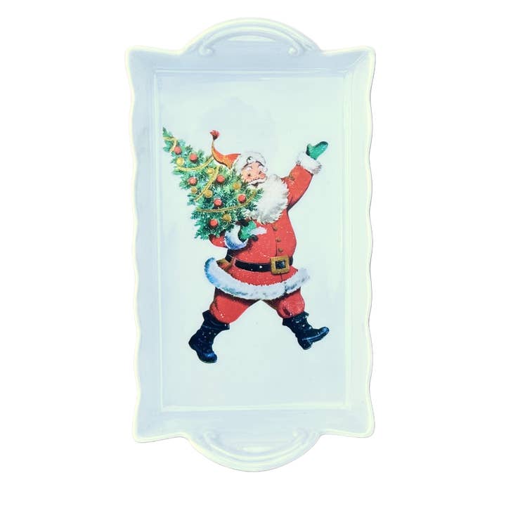 Christmas Holiday Santa, Running w/ Tree, Letter Tray for wholesale by The French Bee & Co