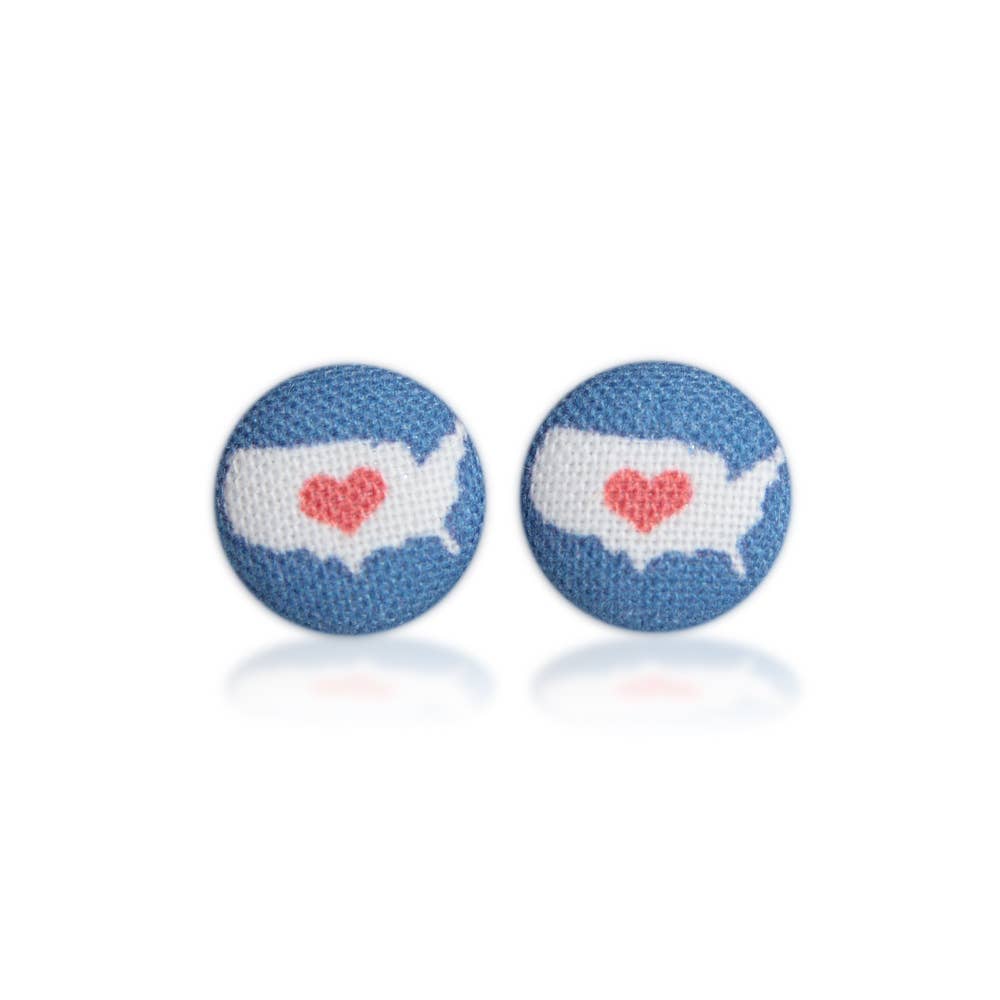 Rachel O's - Wholesale Stud/Post Earrings - USA Heart, Fabric Button Earrings4