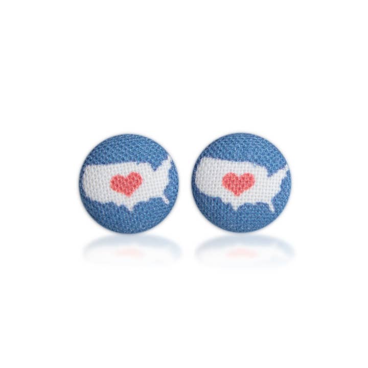 Rachel O's - Wholesale Stud/Post Earrings - USA Heart, Fabric Button Earrings4
