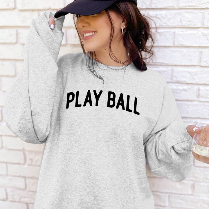 Play Ball Baseball Crewneck Sweatshirt, Baseball Mom Sweat for wholesale by Mugsby