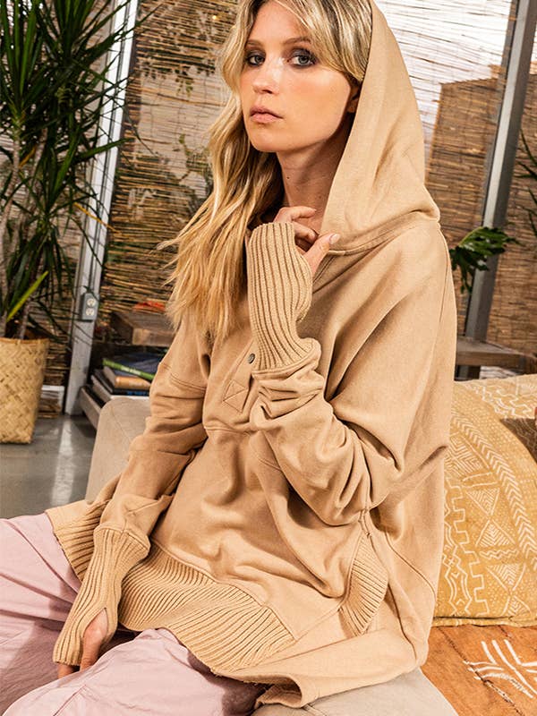 BUCKETLIST - Wholesale Hoodie - Women's - IT1160B French Terry Oversized Solid Hoodie Top
