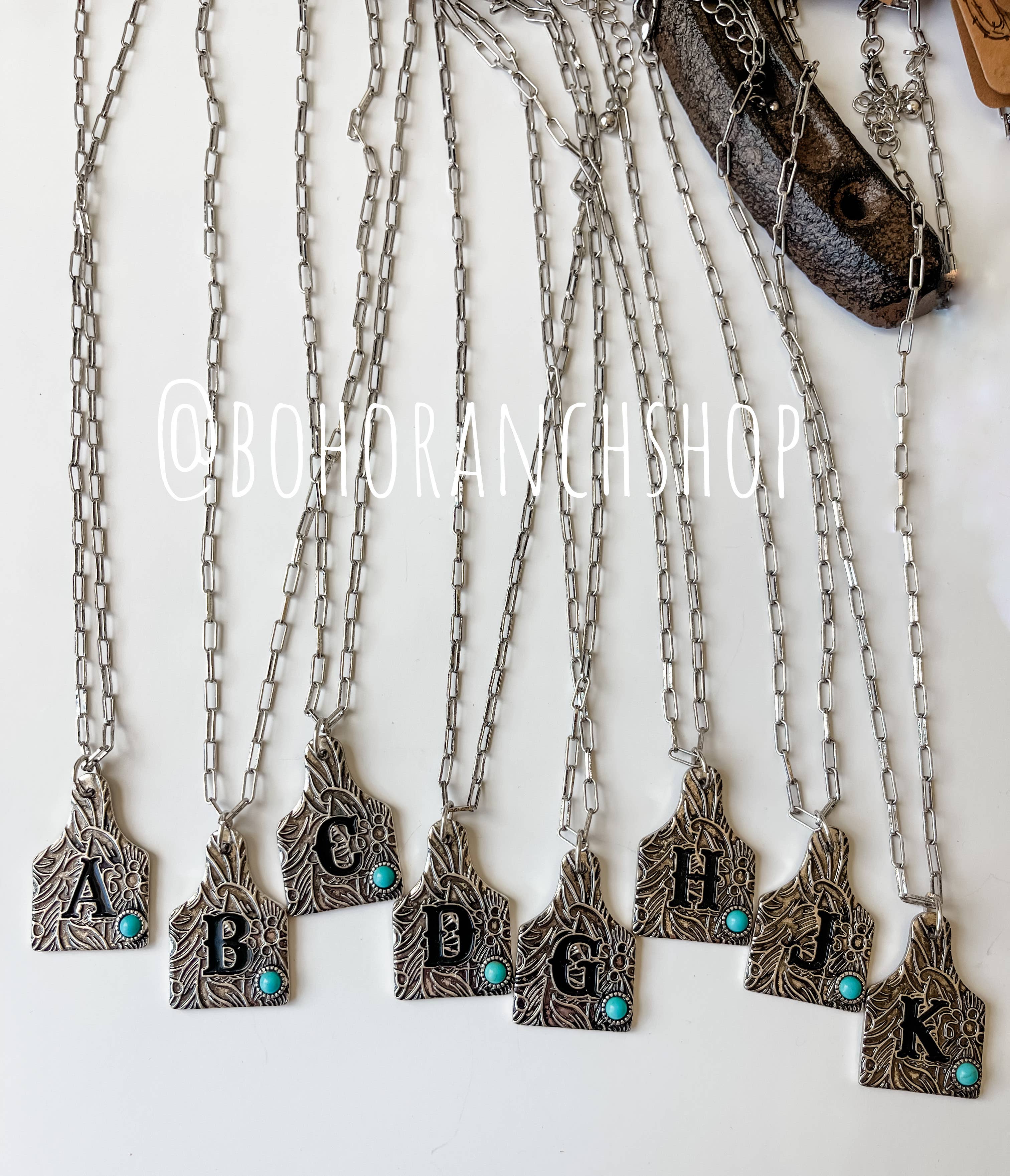 Boho Ranch Shop - Wholesale Pendant/Charm Necklace - Initial Ear Tag Necklace - Turquoise Stone Pendant1