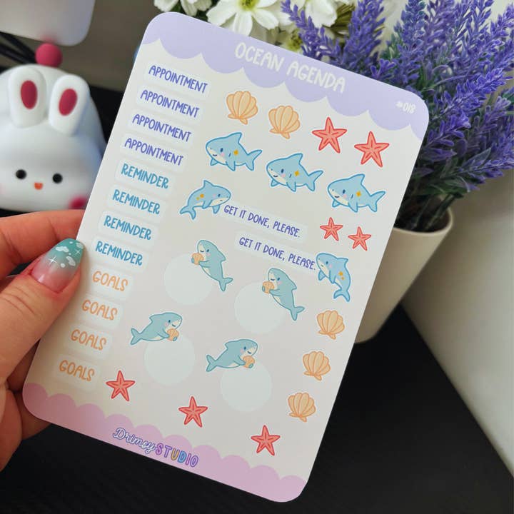 Ocean Agenda Planner Sticker Sheet #018 | Cute Sharks, Shells & Starfish | Productivity & Motivation Stickers by Drimsy Studio for wholesale by Drimsy Studio