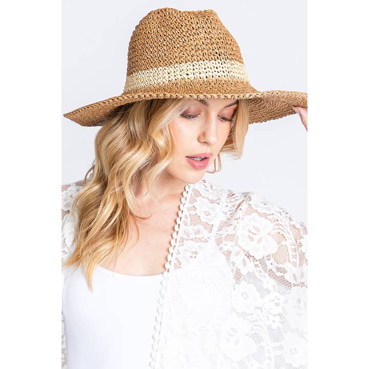 Hana - Wholesale Cowboy Hat - Women's - Two Ways Shapes Two Tone Straw Cowboy Hat