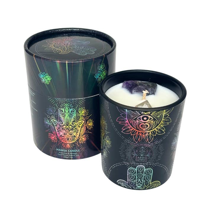 Earths Elements Wholesale - Wholesale Jar/Filled Candle - Crystal Candle, Hamsa - pack of 6