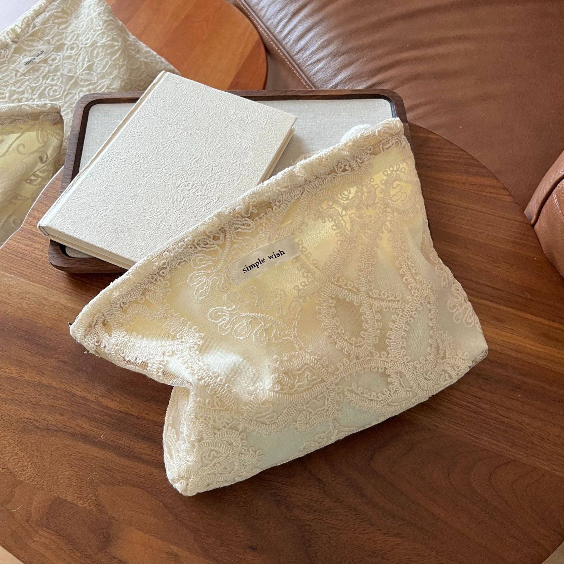 alberalkirk - Wholesale Handtasje - Dames - Ivoren kanten geborduurde katoenen organizer met canvas voering S5P3321