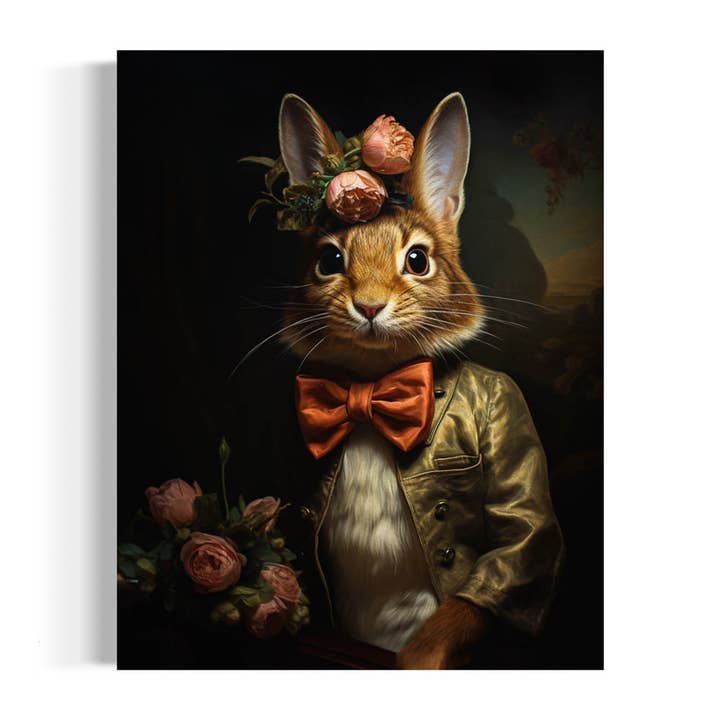 Salty Alyce - Wholesale Art Print - Victorian Rabbit With Pink Flowers Wall Art 17AS