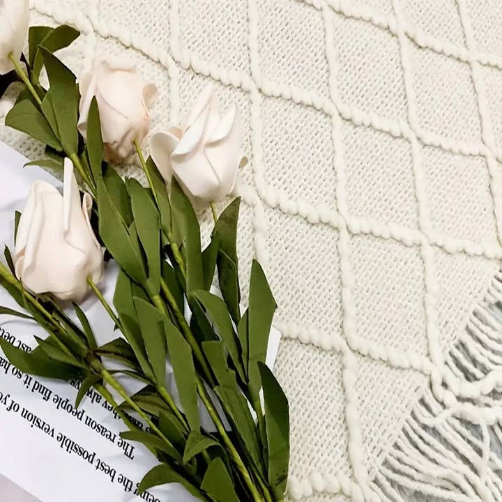 The Arinna Collection LLC - Wholesale Throw Blanket - Soft and Cozy White Knitted 50x60 Inch Throw Blanket4