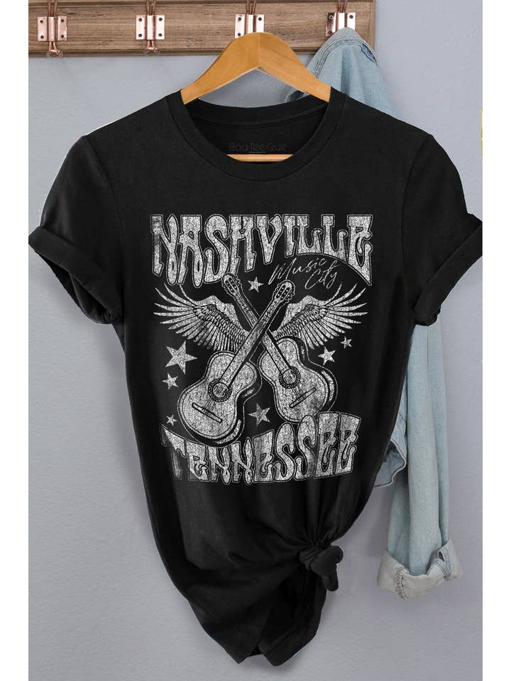 BouTeeQue Closet - Wholesale Screen Printed T-Shirt - Women's - JL4677T - Cotton Jersey Relaxed Fit - Nash Ville