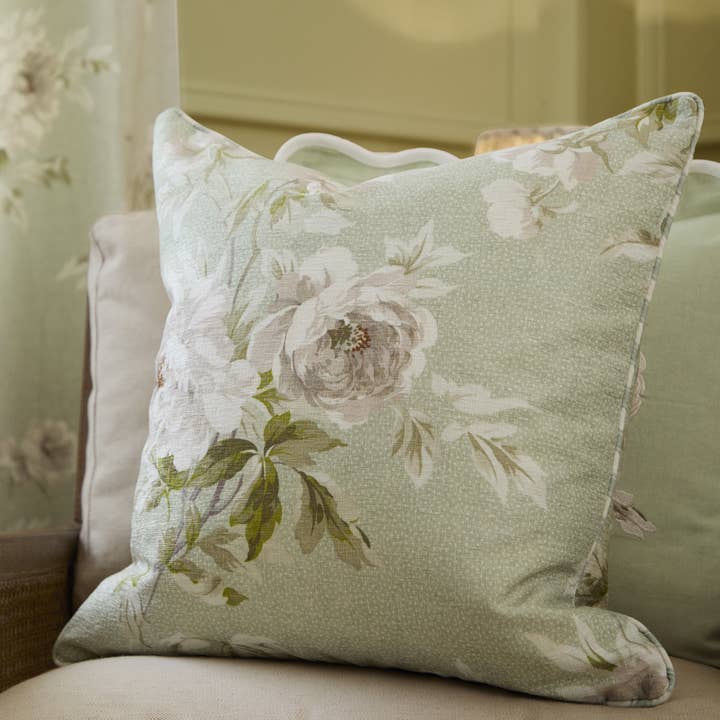Adele Floral Chenille Cushion Sage for wholesale by Riva Home