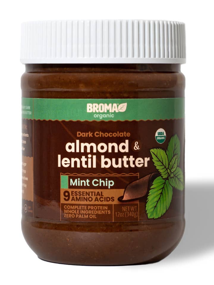 Dark Chocolate Mint Chip Almond & Lentil Butter for wholesale by Broma