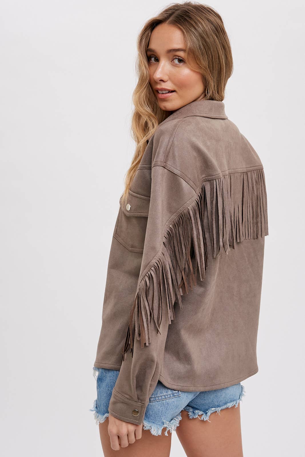 Bluivy - Wholesale Shirt Jacket/Shacket - Women's - VEGAN SUEDE FRINGED SHACKET28