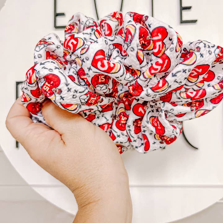 Evie Pearl Handmade LLC - Wholesale Scrunchie - Women's - Mahomes 15 Heart Oversized Scrunchy2