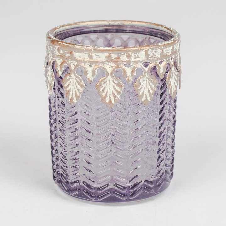 Portavelas de vidrio morado vintage con adorno decorativo para venta al por mayor de Originals International Ltd