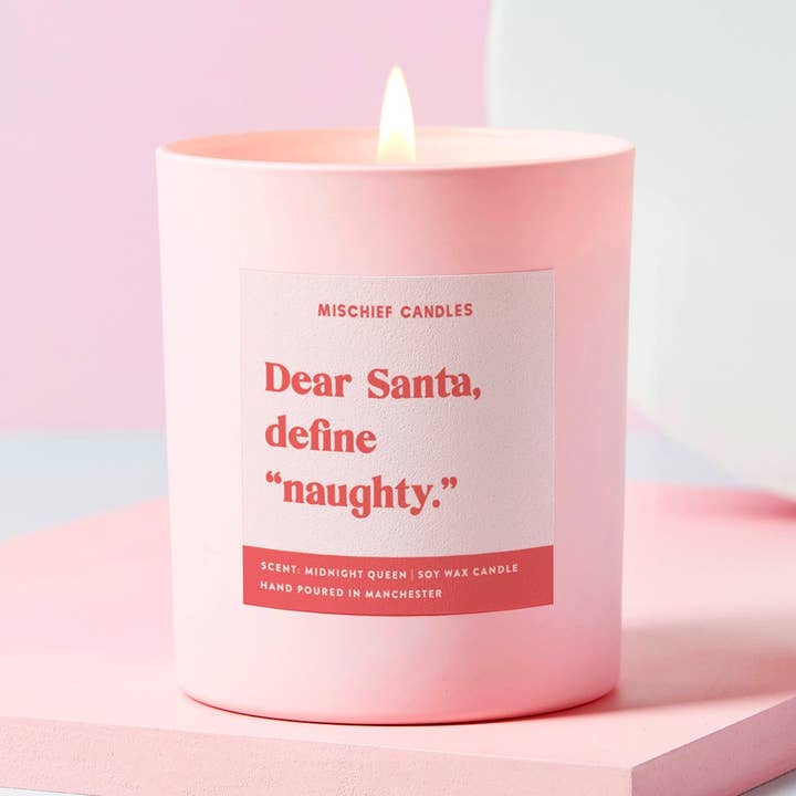 Cheeky Christmas Candle Gift Dear Santa Define Naughty for wholesale by Mischief Candles