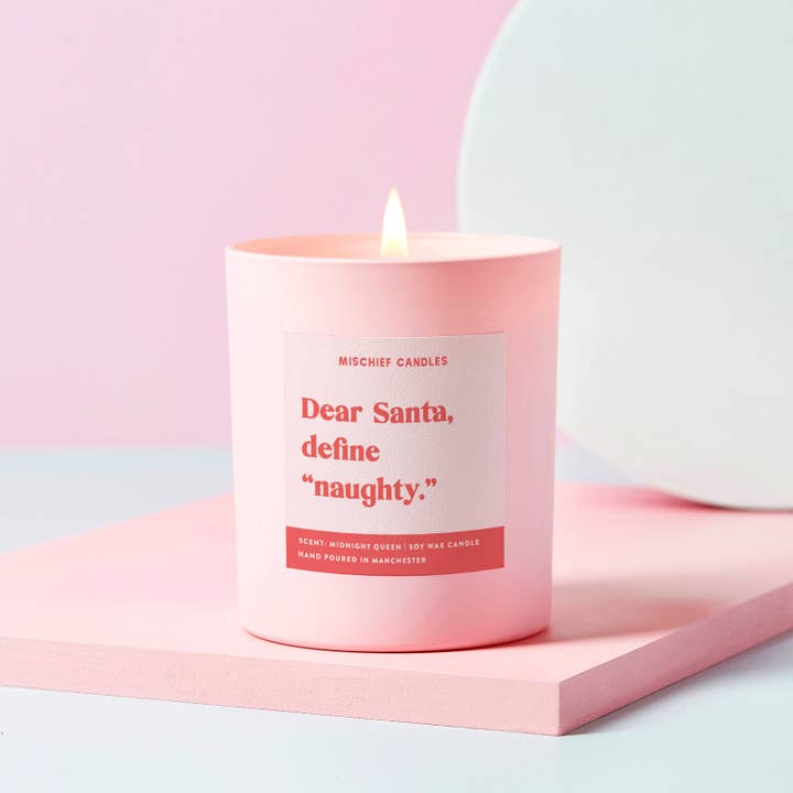 Cheeky Christmas Candle Gift Dear Santa Define Naughty for wholesale by Mischief Candles