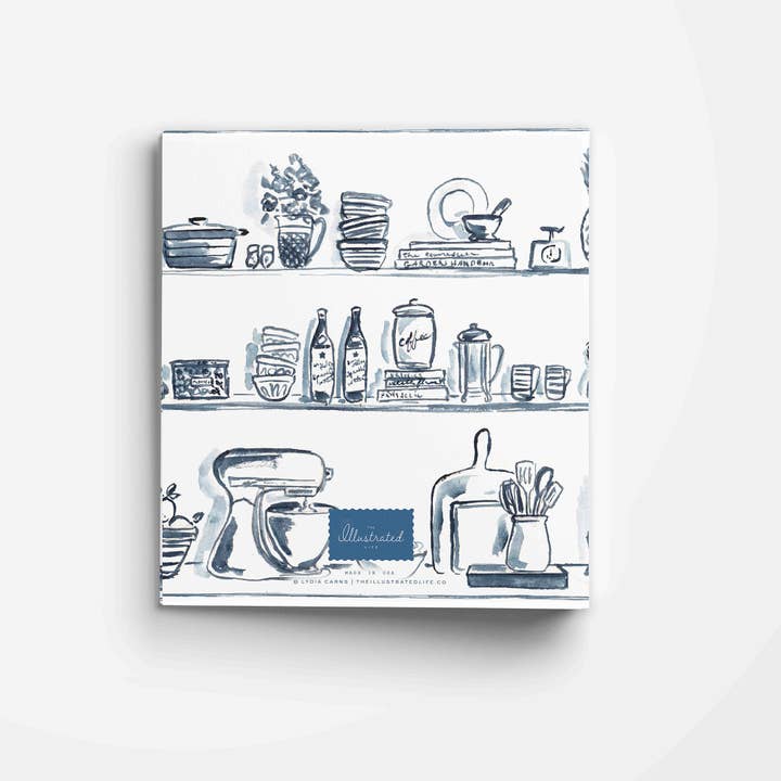 The Illustrated Life - Wholesale Recipe Card - Kitchen Shelves 3-Ring Recipe Binder in Blue