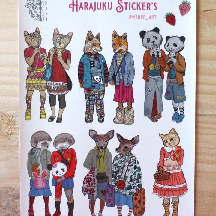Feuille d'autocollants en vinyle Harajuku, style urbain japonais, format A5, MSDre pour la vente par Msdre