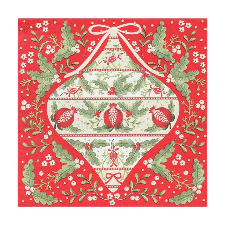 Talking Tables USA - Wholesale Disposable Napkin - Folk Red Christmas Paper Napkins - 20 Pack | Vintage |1