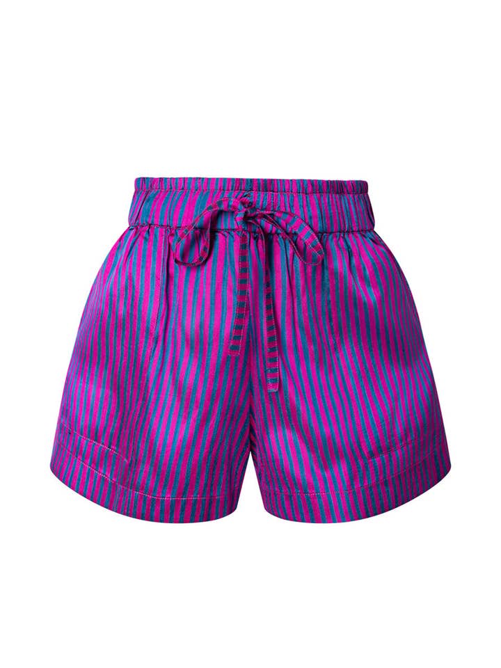 Short en soie Hemera - Rayures roses et bleues pour la vente par AMARIS - Sustainable Womens Resortwear