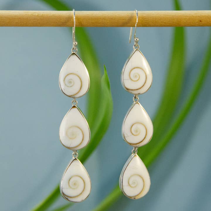 Three Tier Teardrop Eye of Shiva Earrings in Sterling Silver for wholesale by Ajmer by Jodi