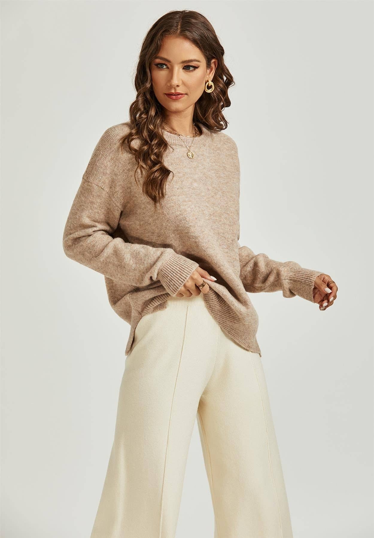 High Low Side Split Jumper Top In Beige for wholesale on Faire0