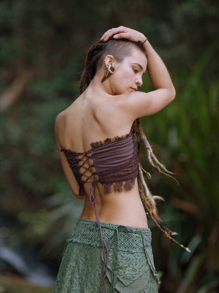 Yoga Warrior Stitched Corset - Brown for wholesale by Arya Clothing