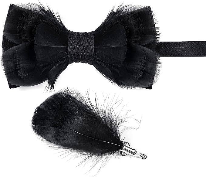 DMITRY Ties - Wholesale Bow Tie - Men's - Handmade Feather Black Patterned Pre-Tied Bow Tie2
