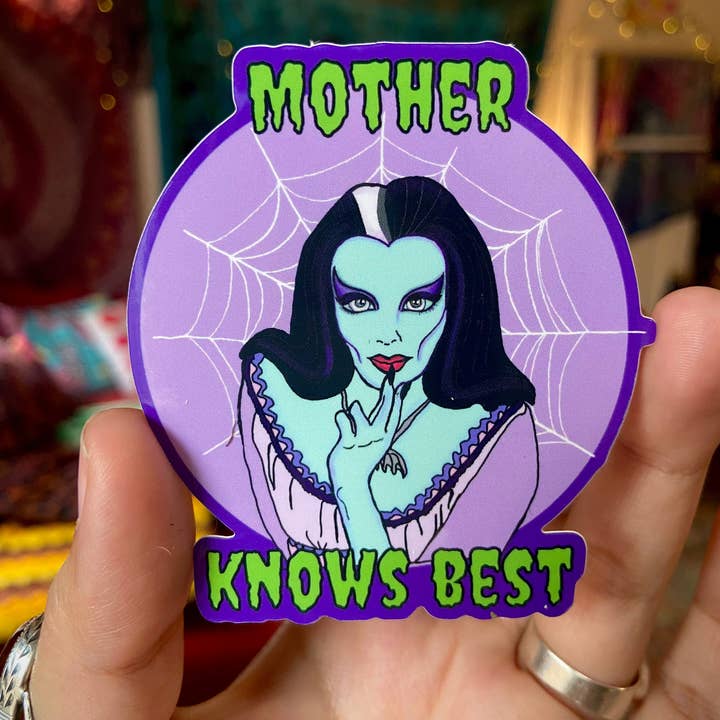 Haunted Fembot - Wholesale Sticker - “Mother Knows Best” Lily Munster Water Bottle Sticker0