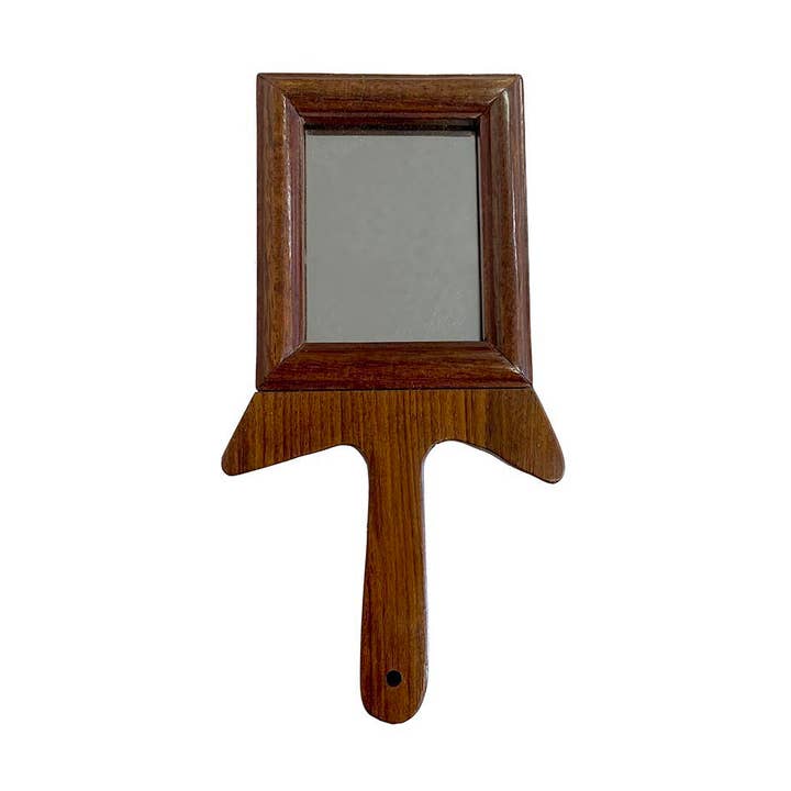 Solid Wood Colonial Hand Mirror - Antique Reproduction, 7” for wholesale by Madison Bay Co. - Historical Home Decor Reproductions