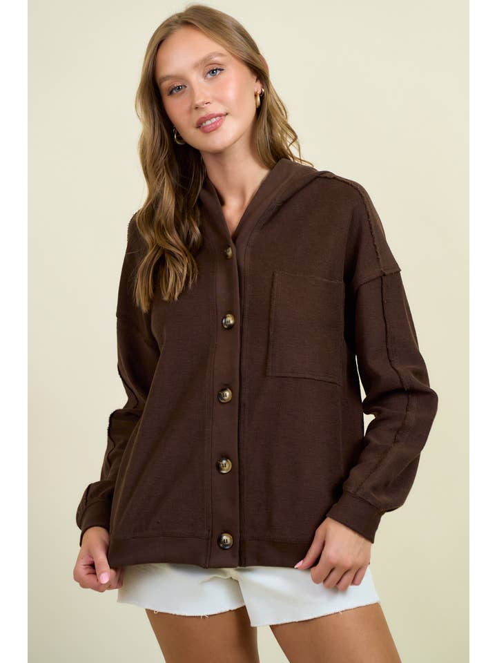 Doe and Rae - Venta al por mayor Chaqueta - Mujer - CHAQUETA CON CAPUCHA CON COSTURA INVERSA Y DETALLE DE BORDE SIN ACABAR - 10692J