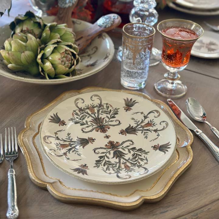 Arte Italica & Crown Linen Designs - Wholesale Charger plate - Florentino Baroque Wooden Charger/Tray, Taupe - NEW4
