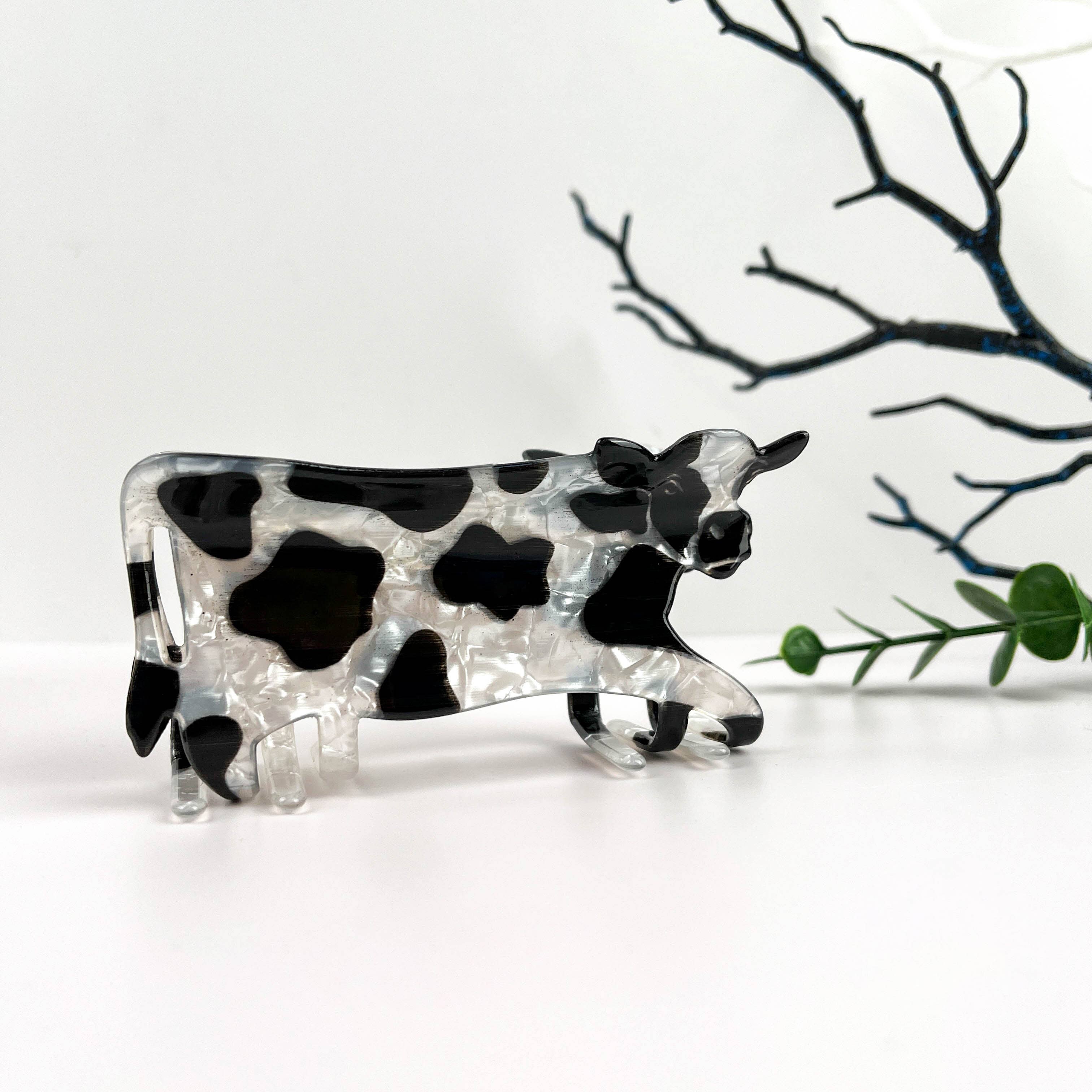 Black and White Cow Animal Hair Claw Clip for wholesale on Faire2