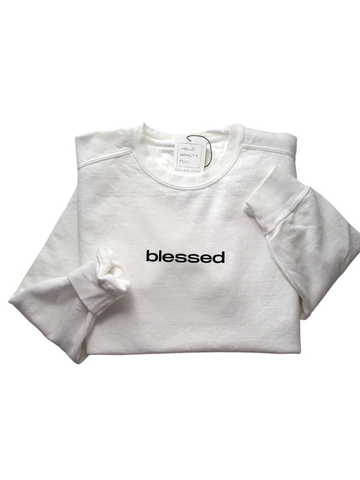 Blessed Unisex Crewneck Sweatshirt, pure white, warm white for wholesale by Hello Beauty Full & Co.