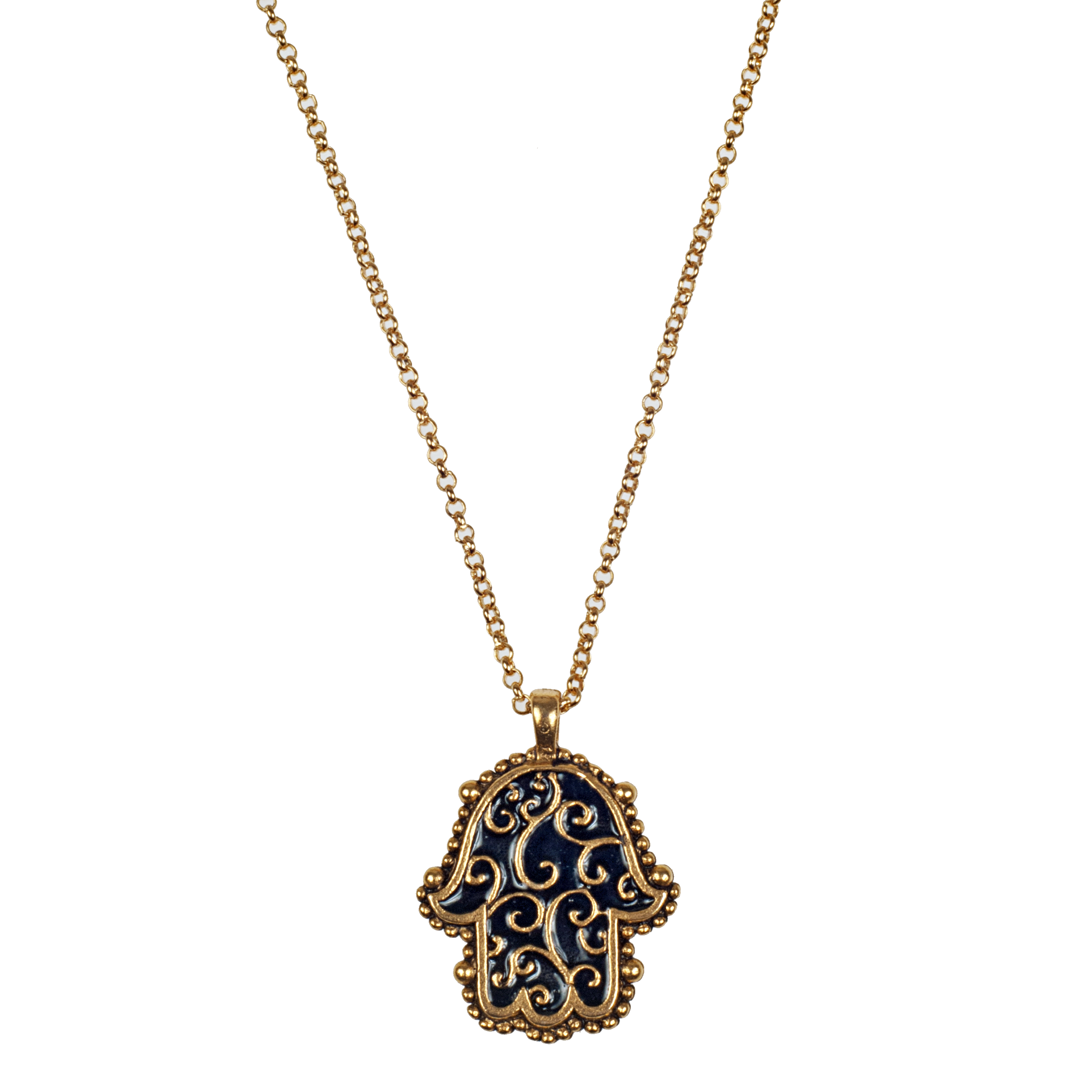 KJK Jewelry Inc. - Wholesale Pendant/Charm Necklace - Hand-Painted Hamsa & Gold Chain Necklace0