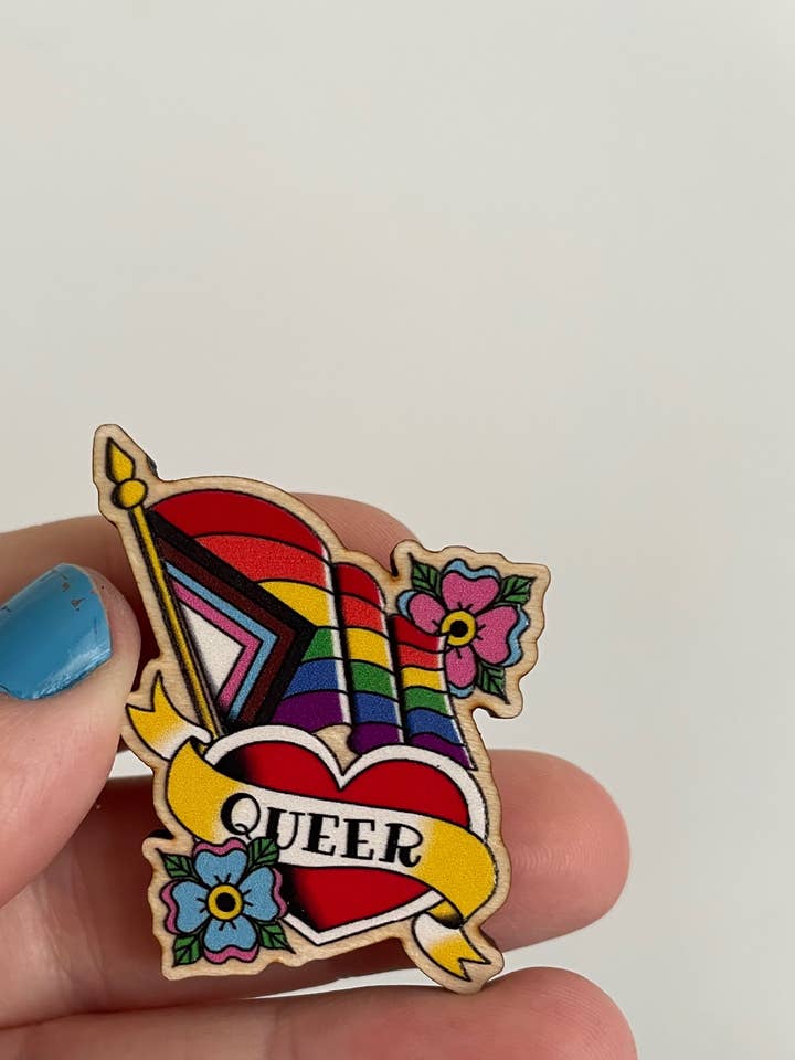 Traditional Queer - Wooden Pin for wholesale by Oli Jolly Ink