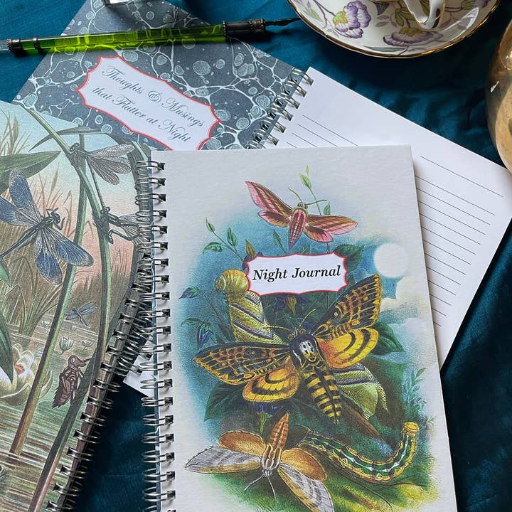 Ivory Tower Studios - Wholesale Journal/Diary - Night Journal Spiral Bound Lined Paper—Moths in Moonlight5