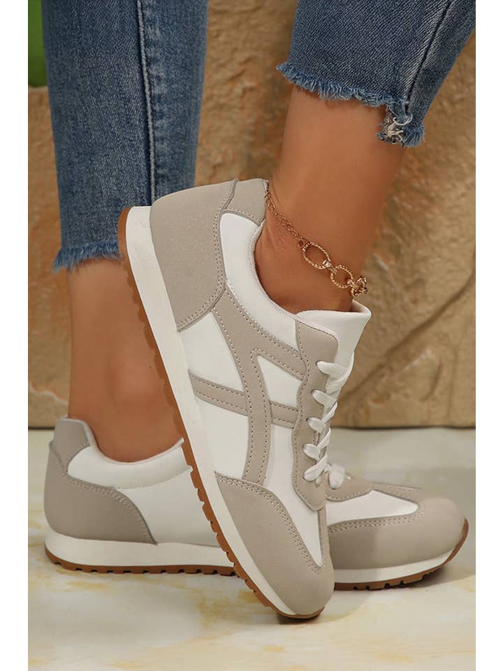 Aapparella - Wholesale Lifestyle Sneakers - Women's - Color Block Lace-up PU Leather Sneakers | US6-105