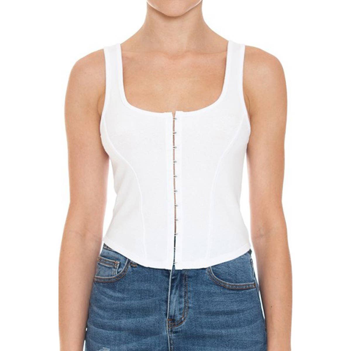 Timeless – wholesale Tank top – Women′s – SCOOP NECK HOOK AND EYE TRIMMED BUSTIER TANK TOP1