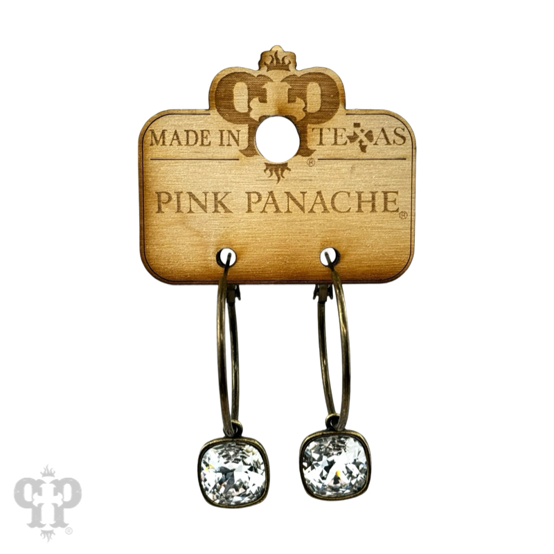 Pink Panache Brands - Wholesale Dangle Earrings - Square Austrian crystal hoop earring, 12mm24