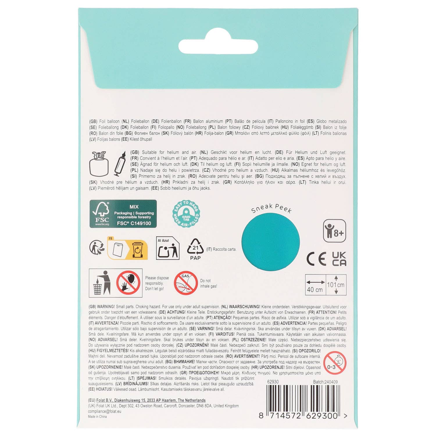 Folat BV – Balão por atacado – Balão de Papel Alumínio Formato Cavalo-Marinho - 38 x 100 cm2