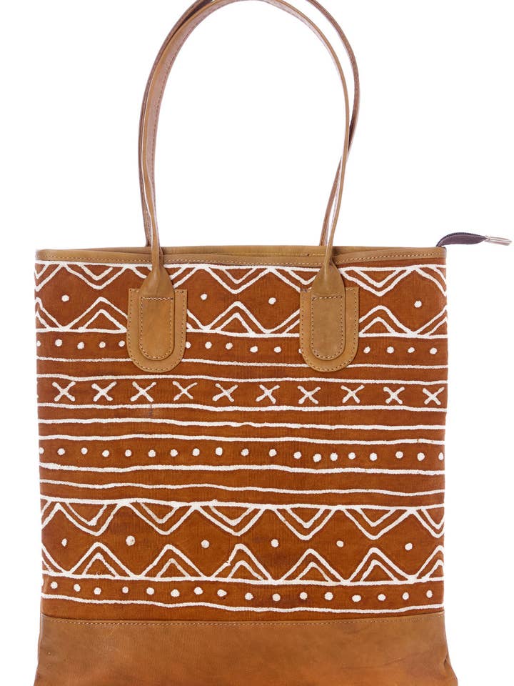 Brown & White Mod Mudcloth & Leather Purse for wholesale by Swahili | AFRICAN MODERN