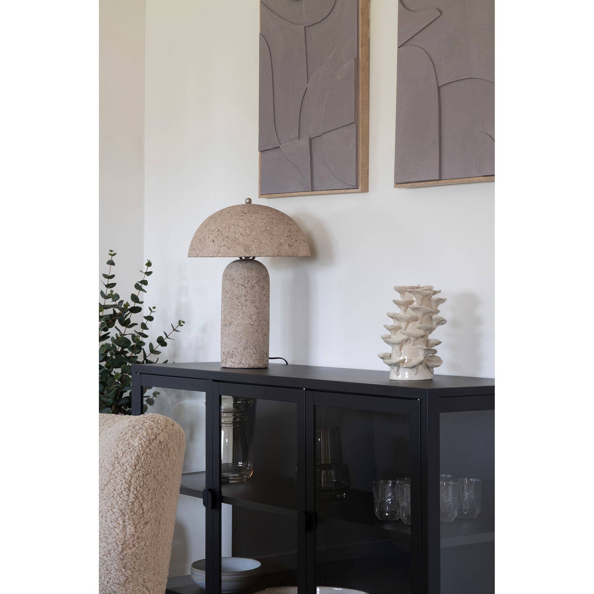 Astley - Table lamp. papier-mâché. stone grey 150cm cord for wholesale on Faire1