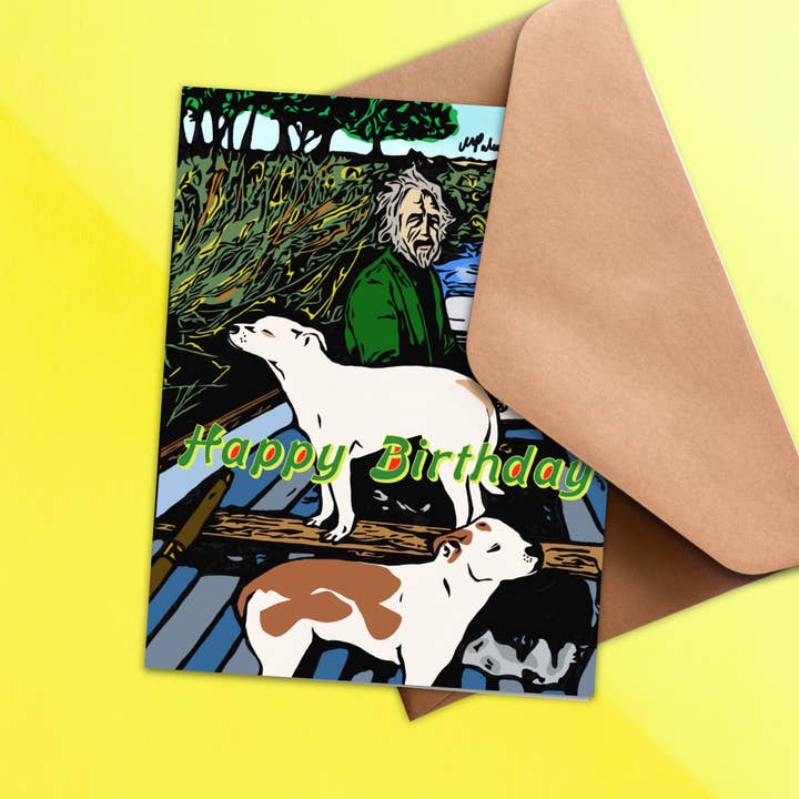 Mrs. DeVito Painting Birthday Card for wholesale by Junkyard Bunnie LLC